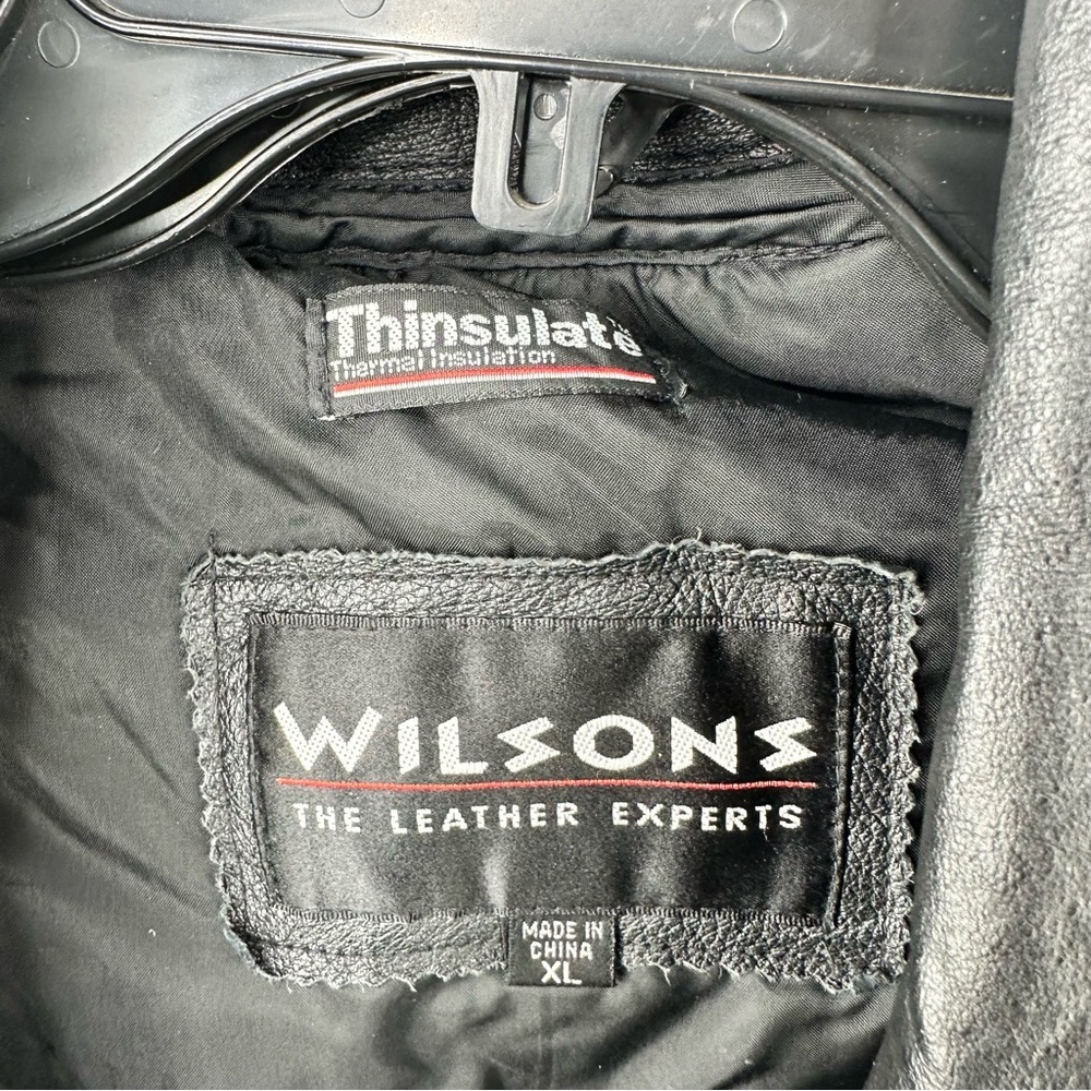 Vintage 80s Wilsons Womens Black Leather Batwing Bomber Jacket Embossed Sz XL - Picture 5 of 10